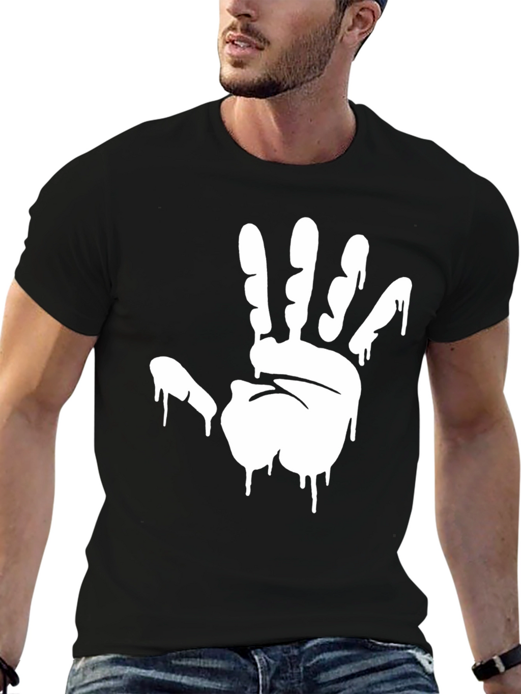 Mens Black Graphic Tee - Hand Print Design