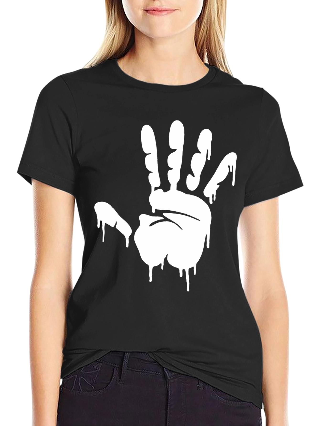 Mens Black Graphic Tee - Hand Print Design