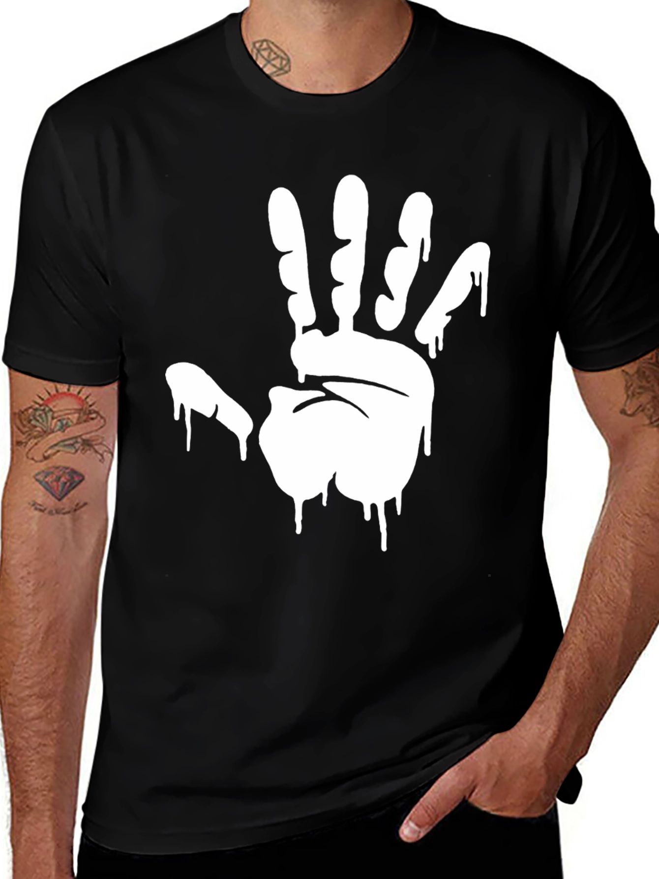 Mens Black Graphic Tee - Hand Print Design