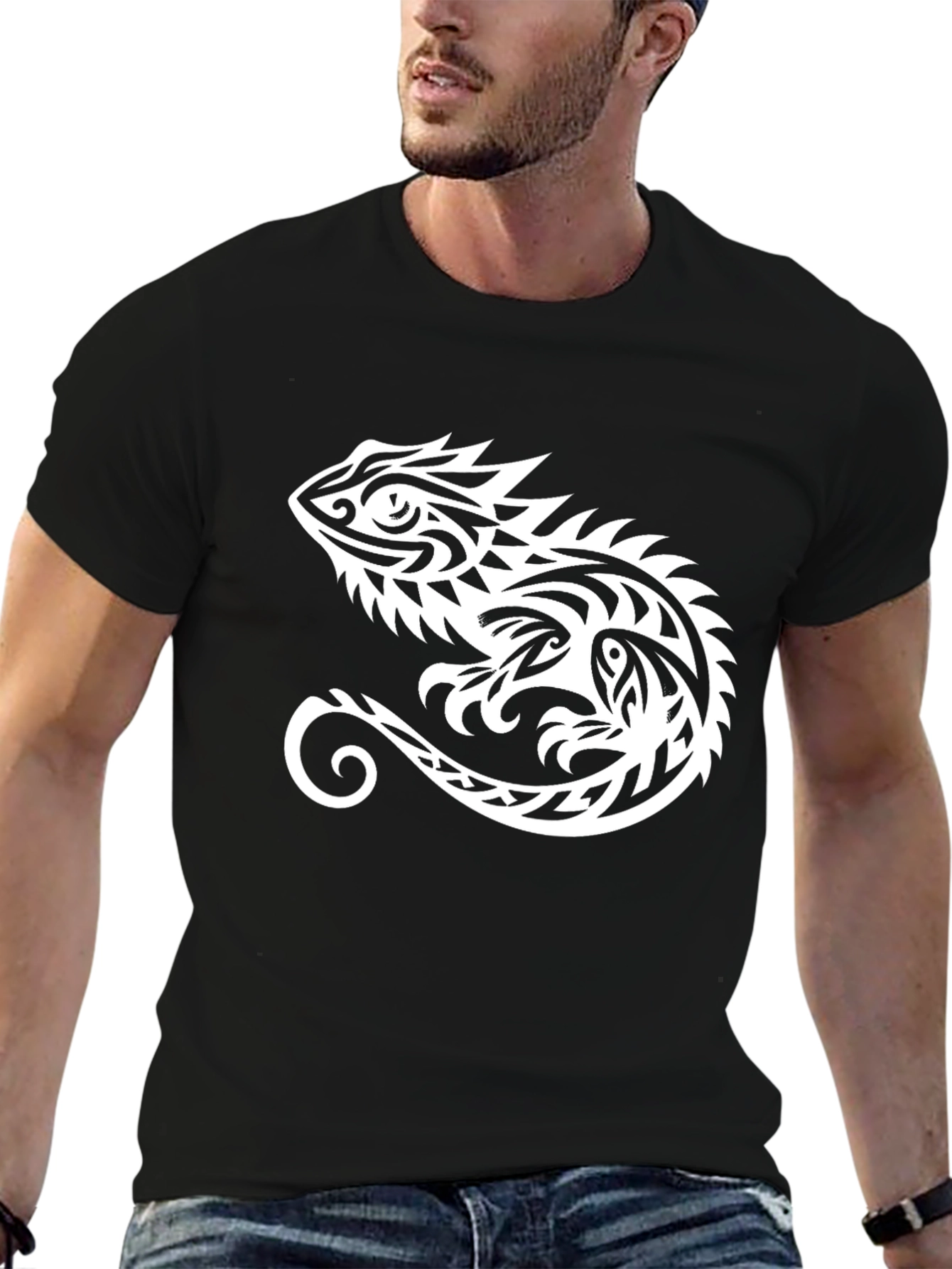 Tribal Lizard Graphic Tee - Black