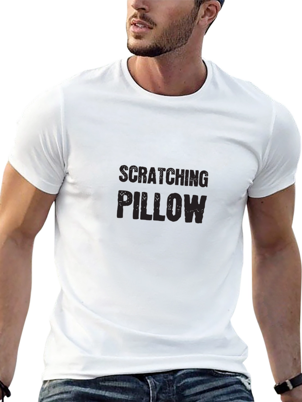 Scratching Pillow Black T-Shirt