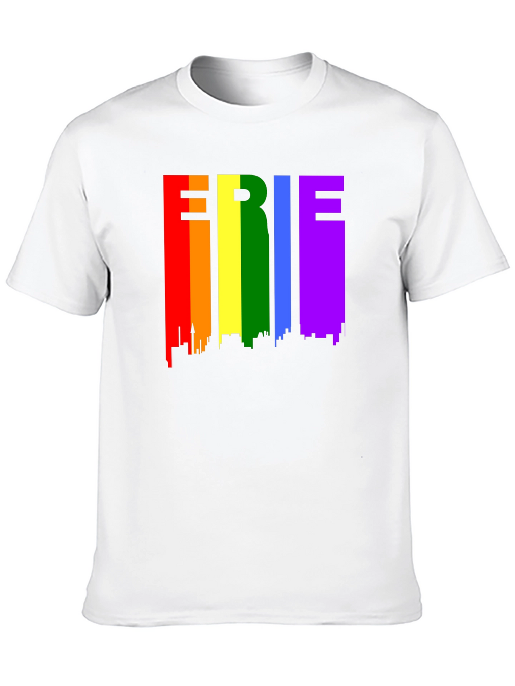 Erie Pride T-Shirt - Rainbow Cityscape Design