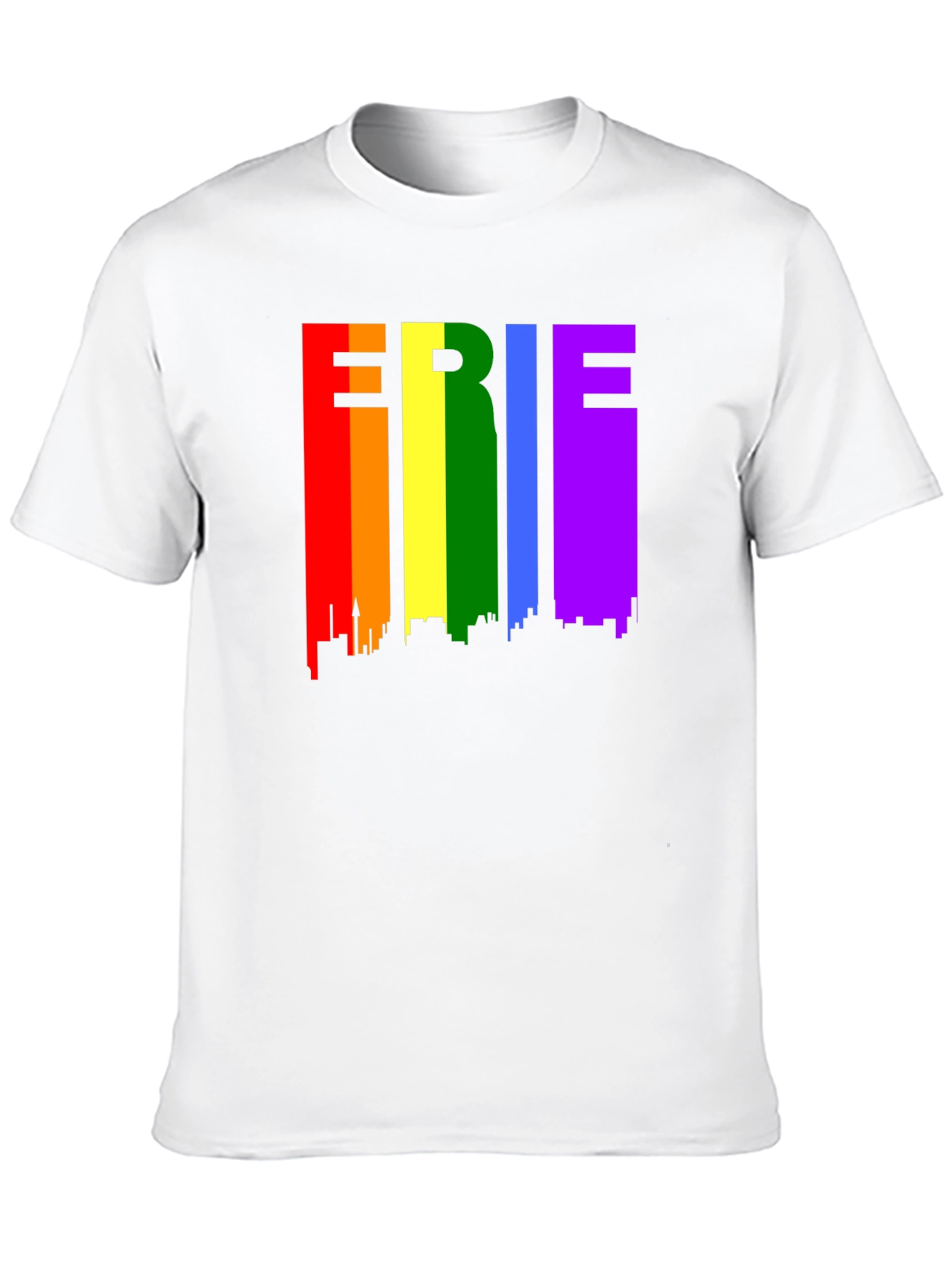 Erie Pride T-Shirt - Rainbow Cityscape Design
