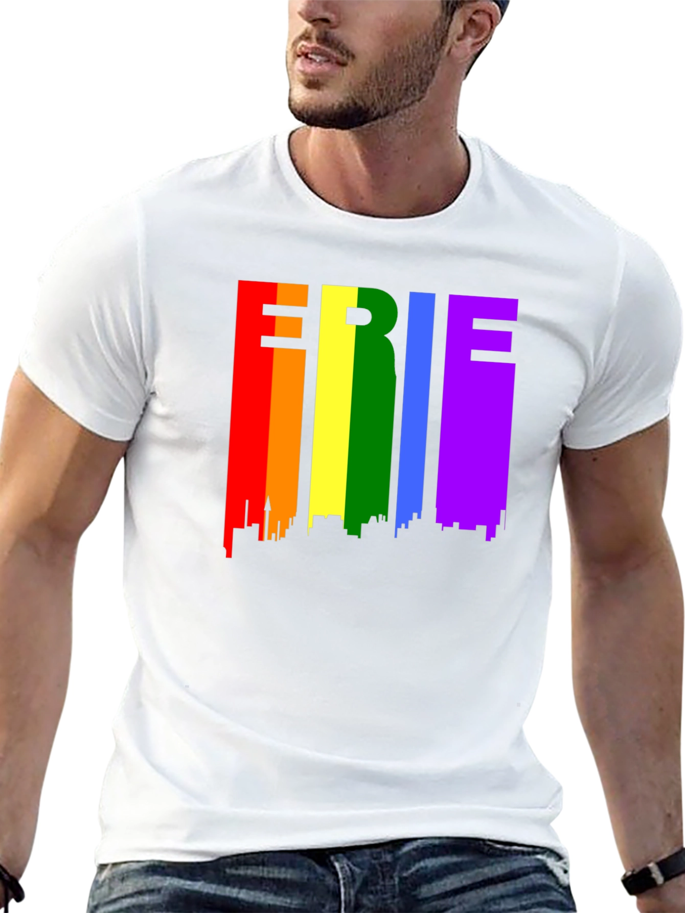 Erie Pride T-Shirt - Rainbow Cityscape Design