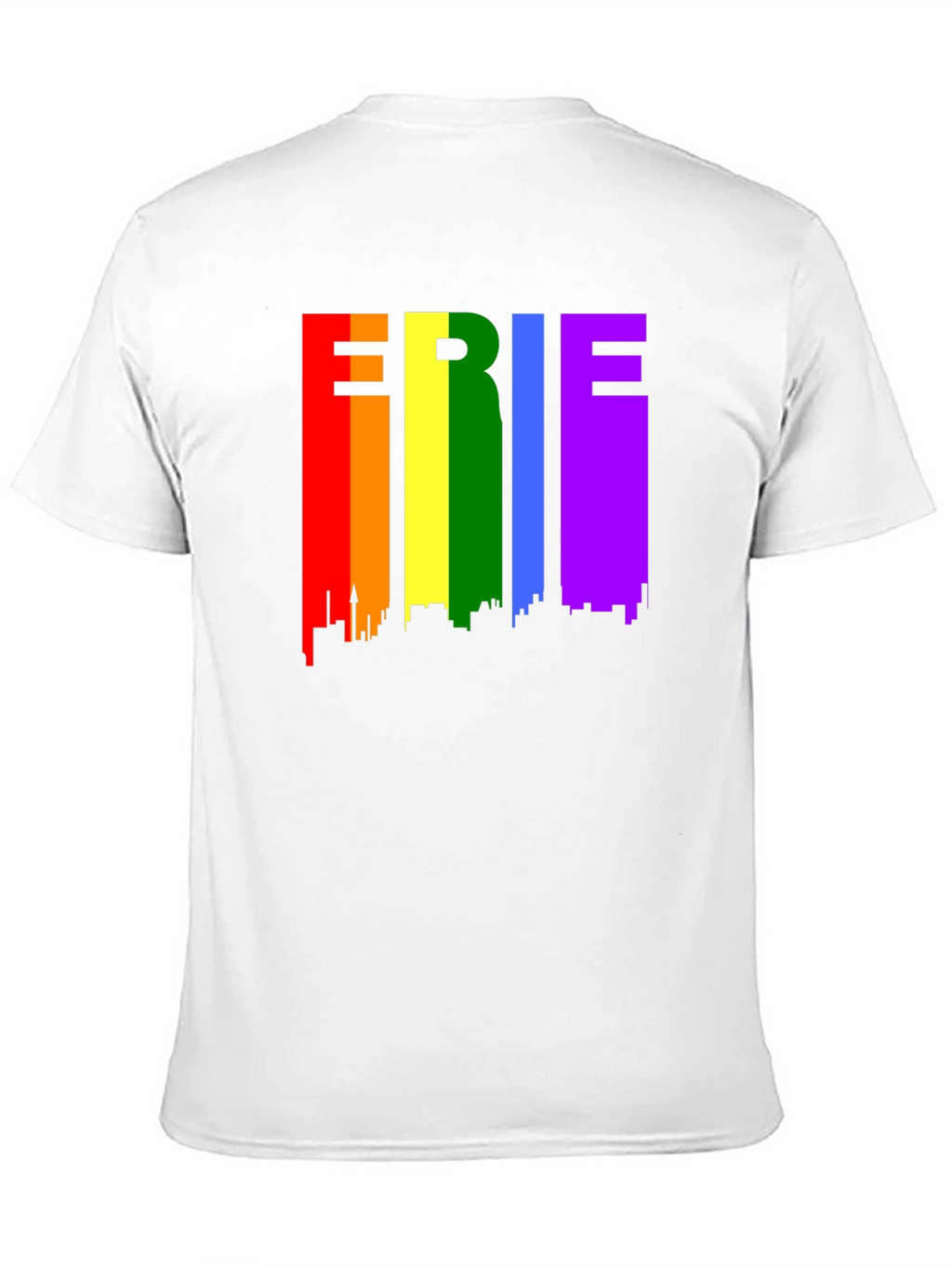 Erie Pride T-Shirt - Rainbow Cityscape Design