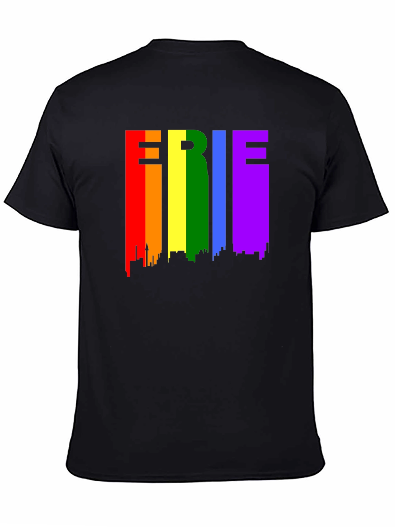 Erie Pride T-Shirt - Rainbow Cityscape Design