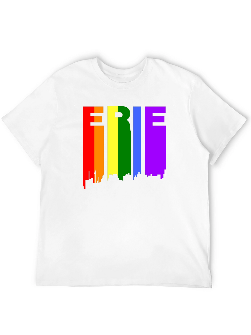Erie Pride T-Shirt - Rainbow Cityscape Design