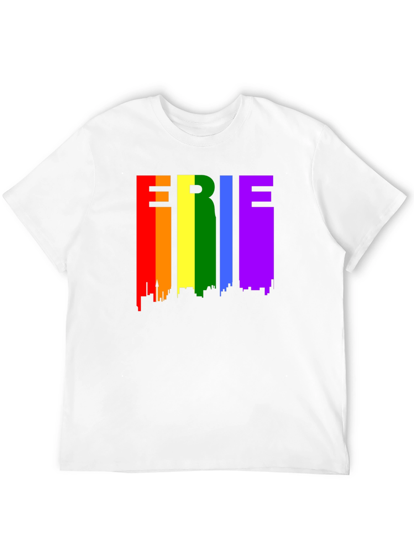 Erie Pride T-Shirt - Rainbow Cityscape Design