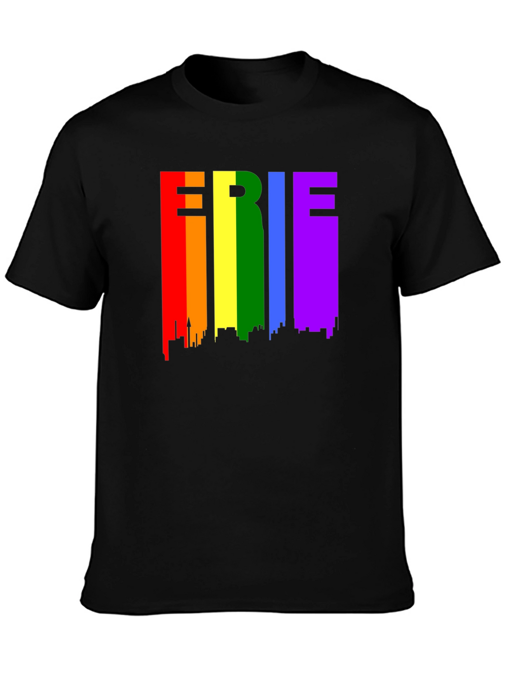 Erie Pride T-Shirt - Rainbow Cityscape Design