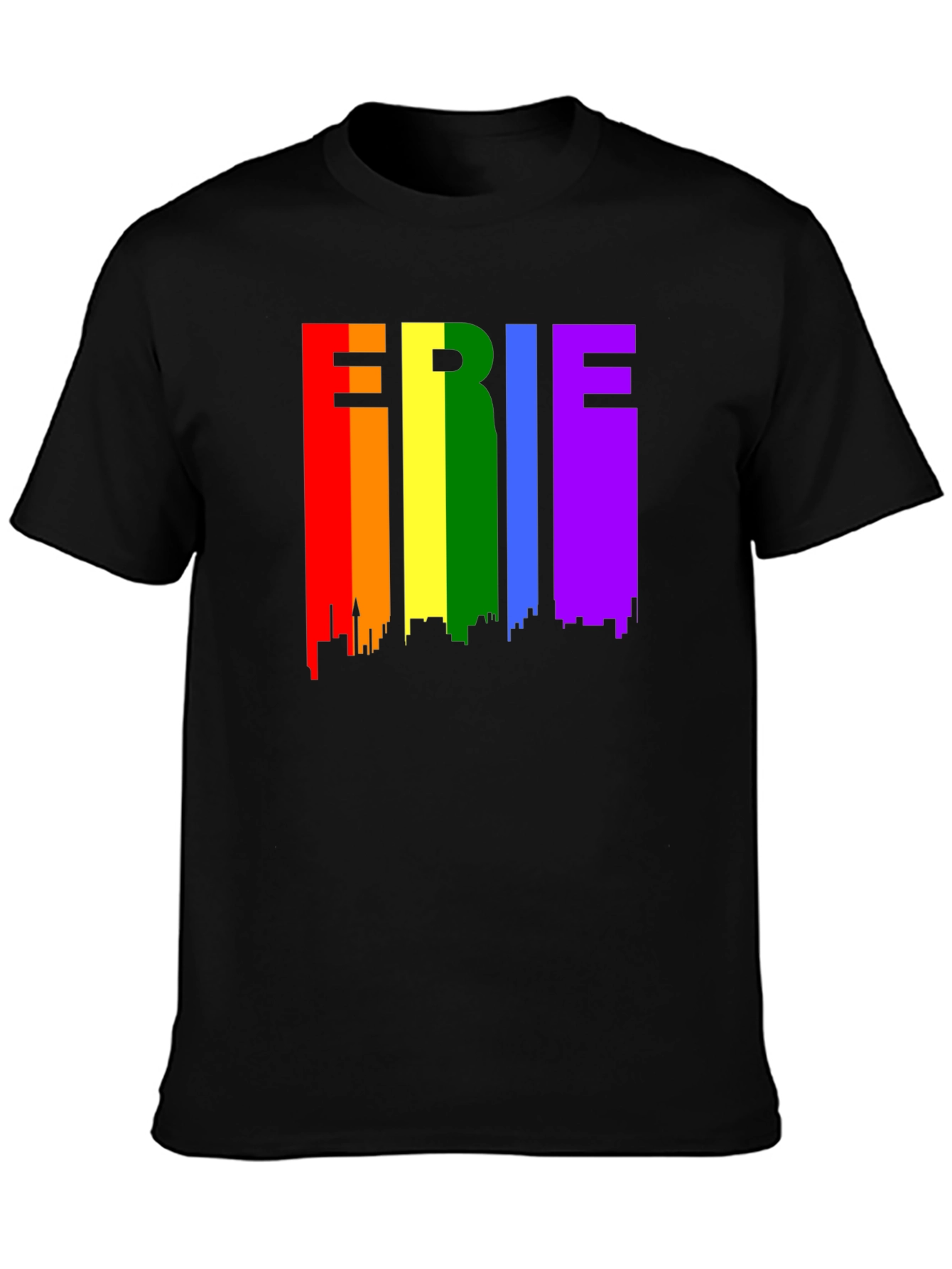 Erie Pride T-Shirt - Rainbow Cityscape Design