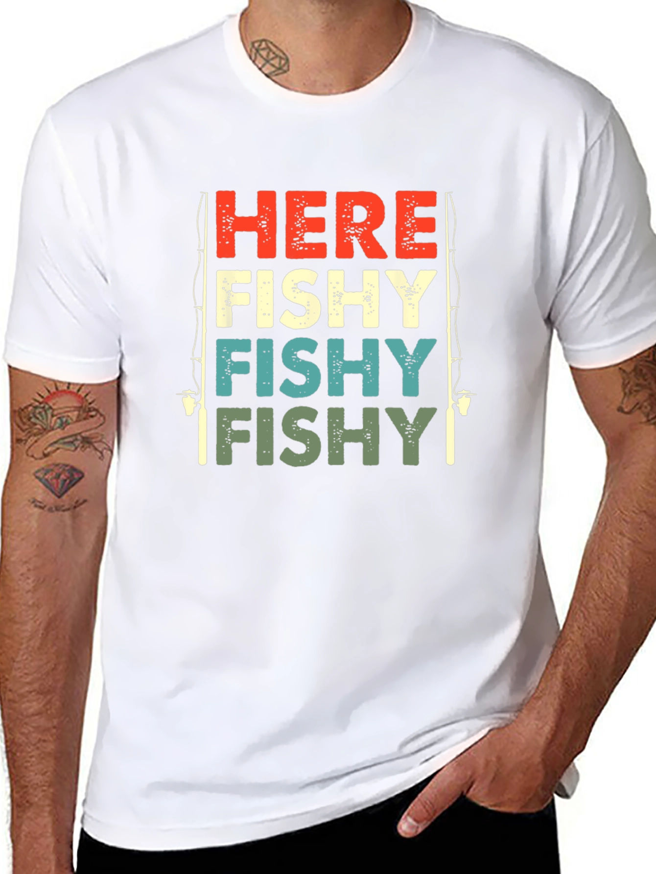 Here Fishy Retro Fishing T-Shirt