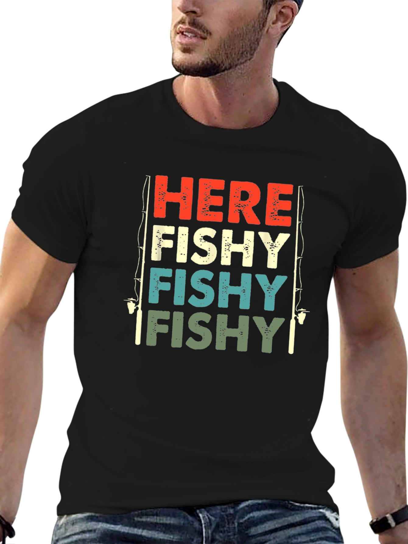 Here Fishy Retro Fishing T-Shirt