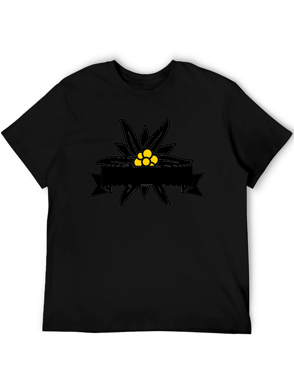 Edelweiss Flower Graphic Tee - Black Cotton T-Shirt