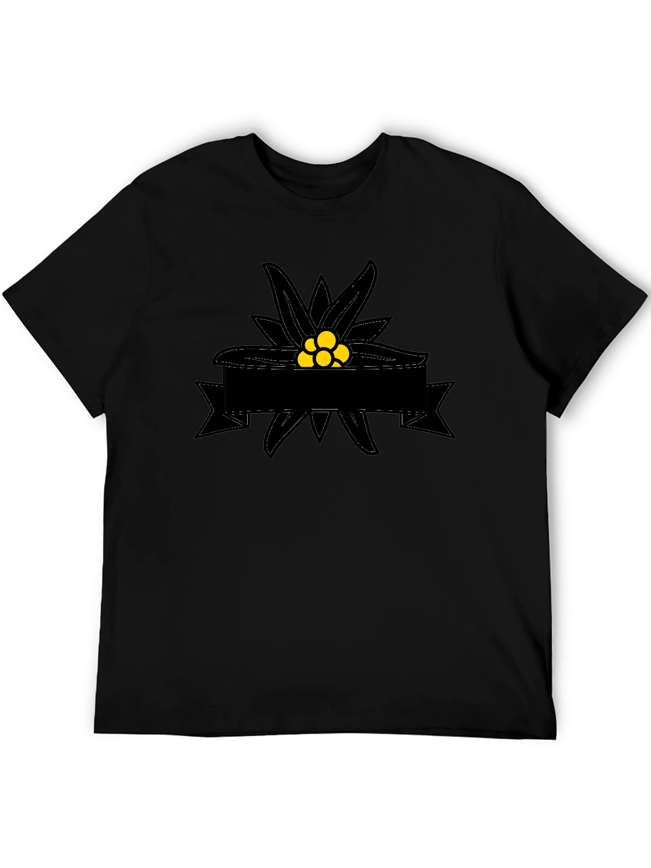 Edelweiss Flower Graphic Tee - Black Cotton T-Shirt