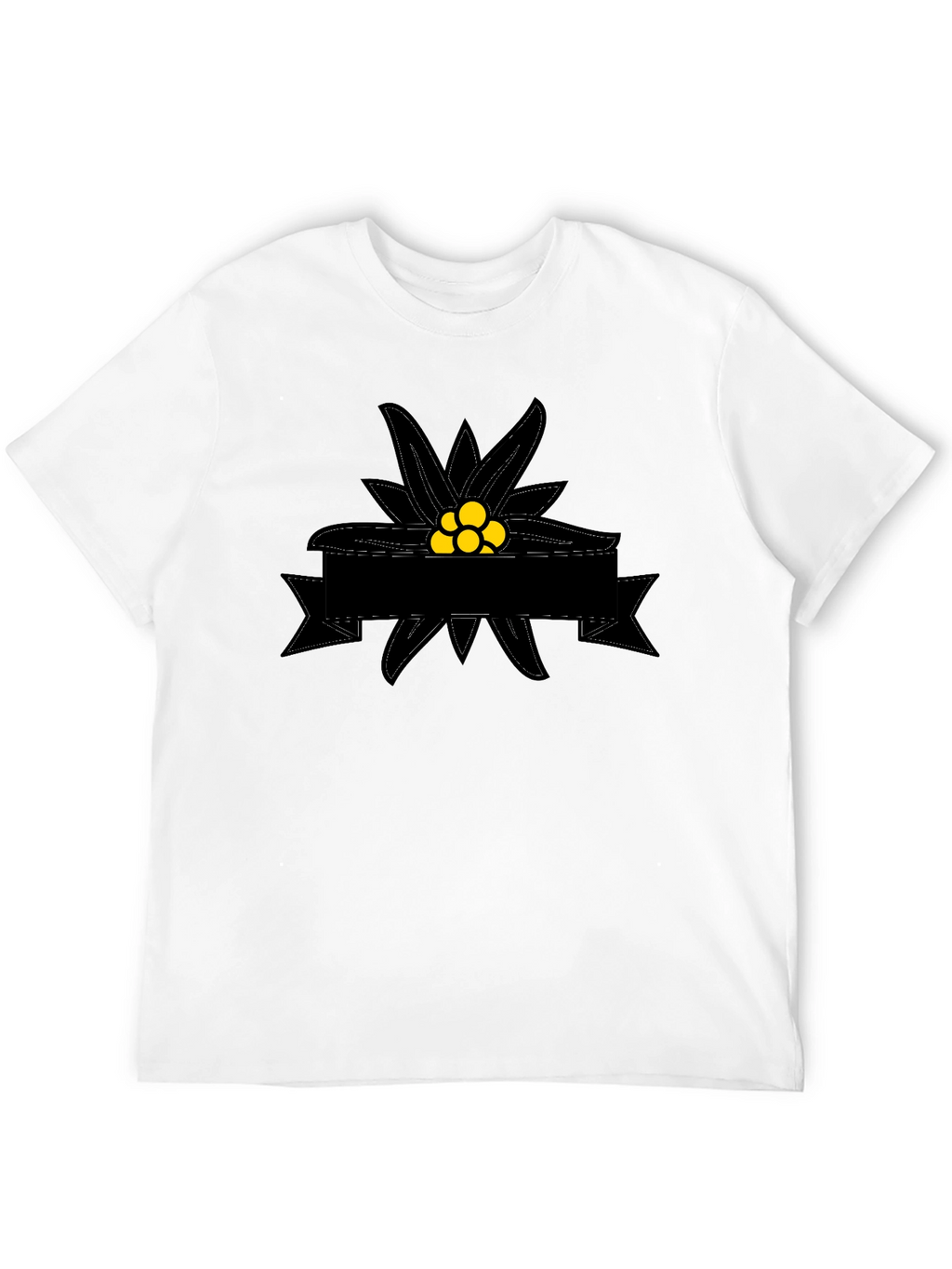 Edelweiss Flower Graphic Tee - Black Cotton T-Shirt