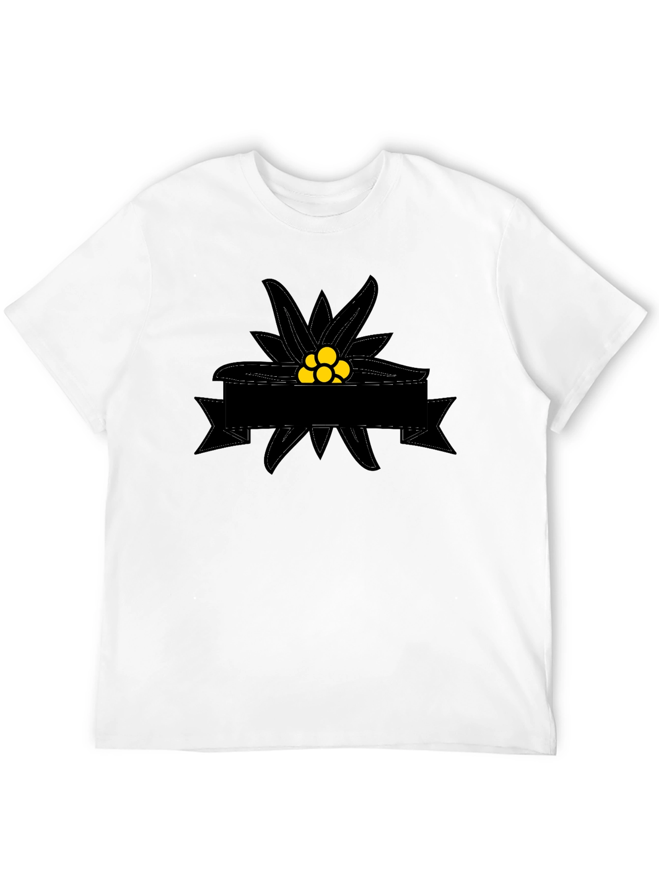 Edelweiss Flower Graphic Tee - Black Cotton T-Shirt