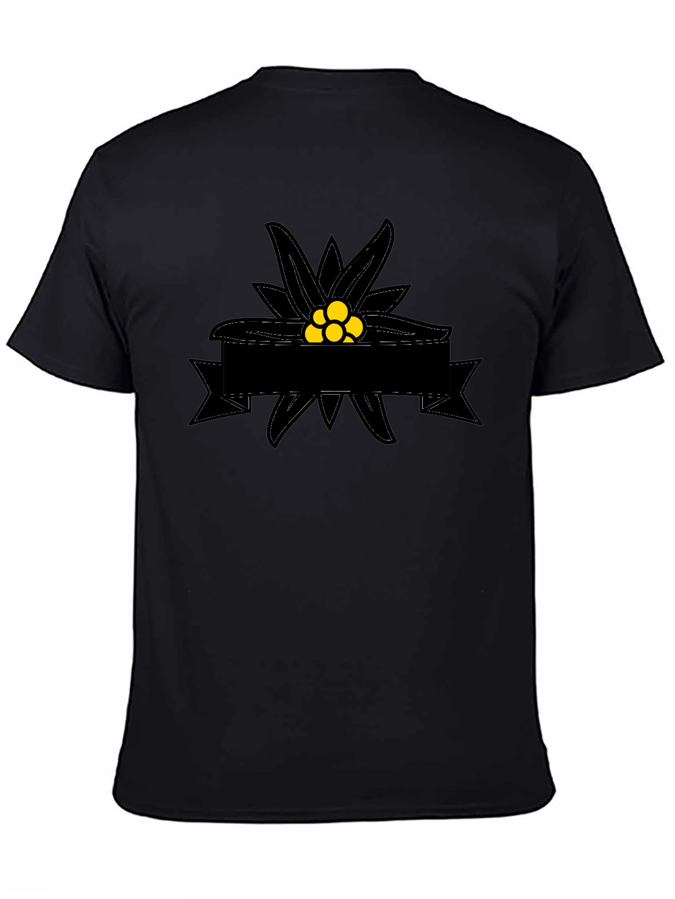 Edelweiss Flower Graphic Tee - Black Cotton T-Shirt