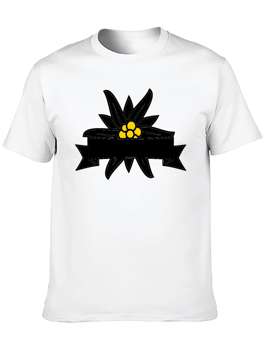Edelweiss Flower Graphic Tee - Black Cotton T-Shirt
