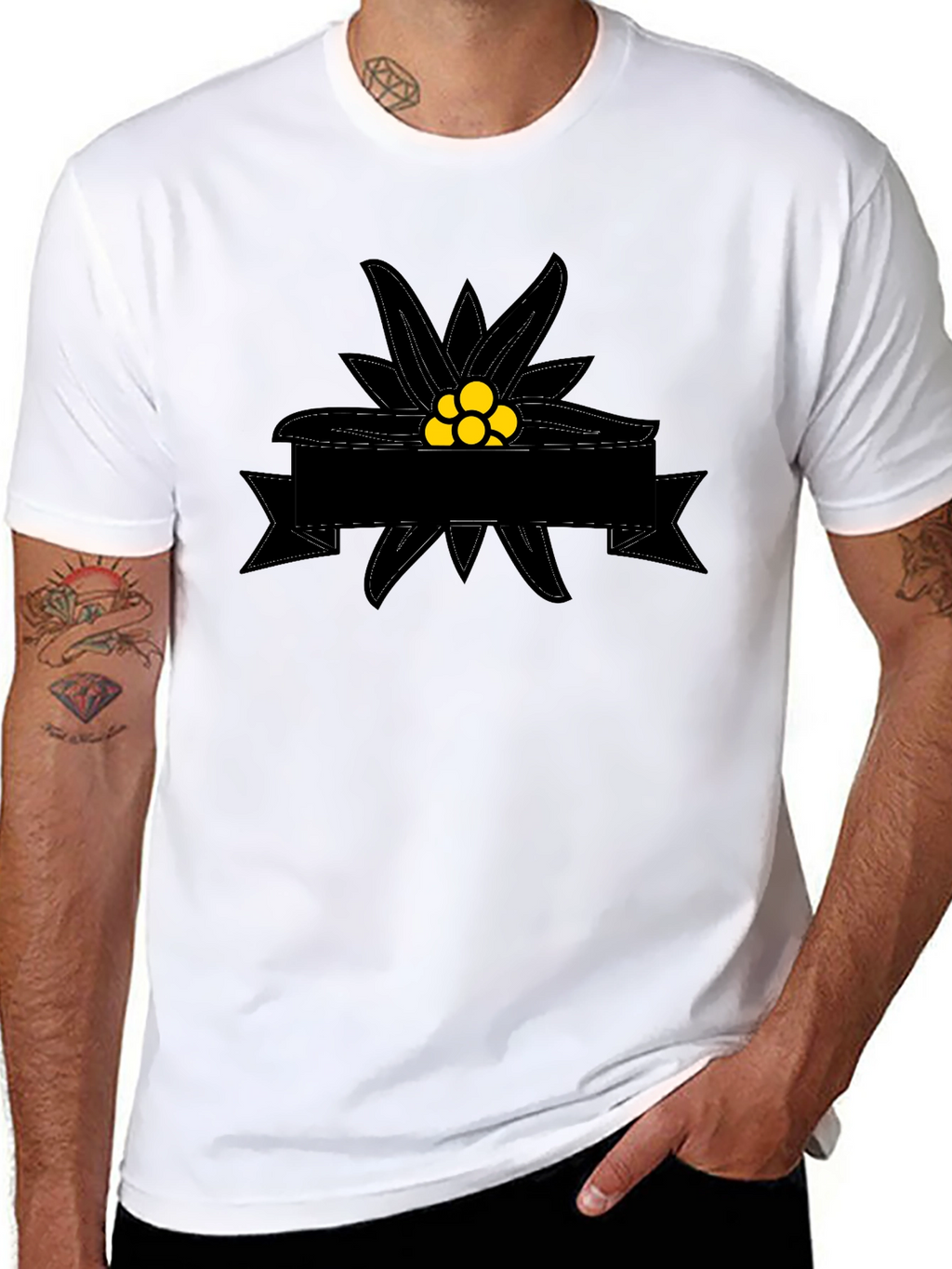 Edelweiss Flower Graphic Tee - Black Cotton T-Shirt