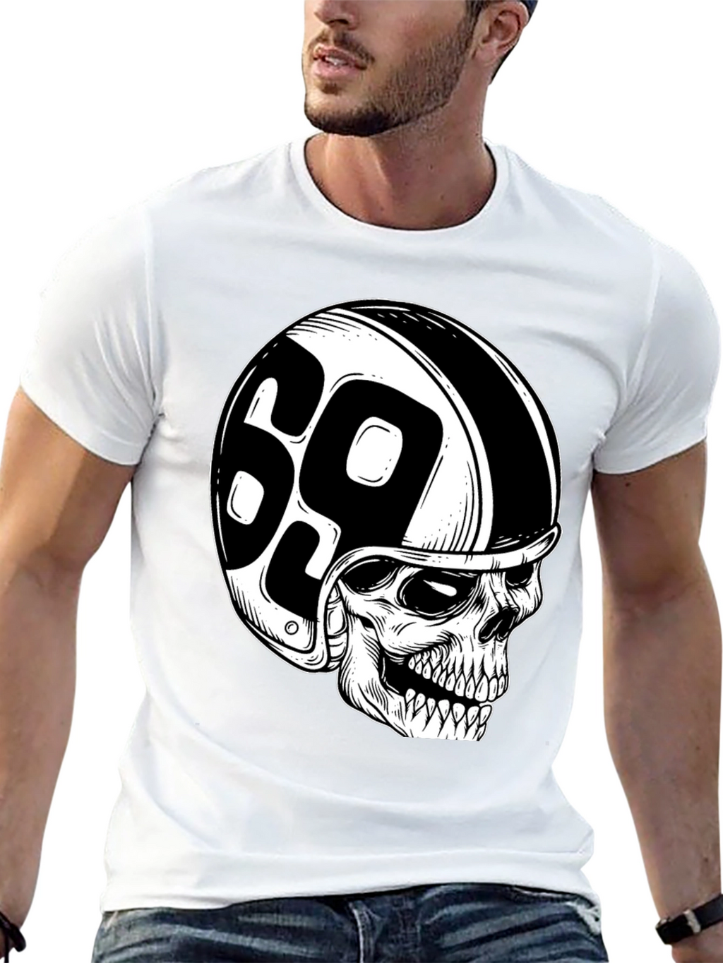 Skull 69 Helmet T-Shirt - Mens Black Tee
