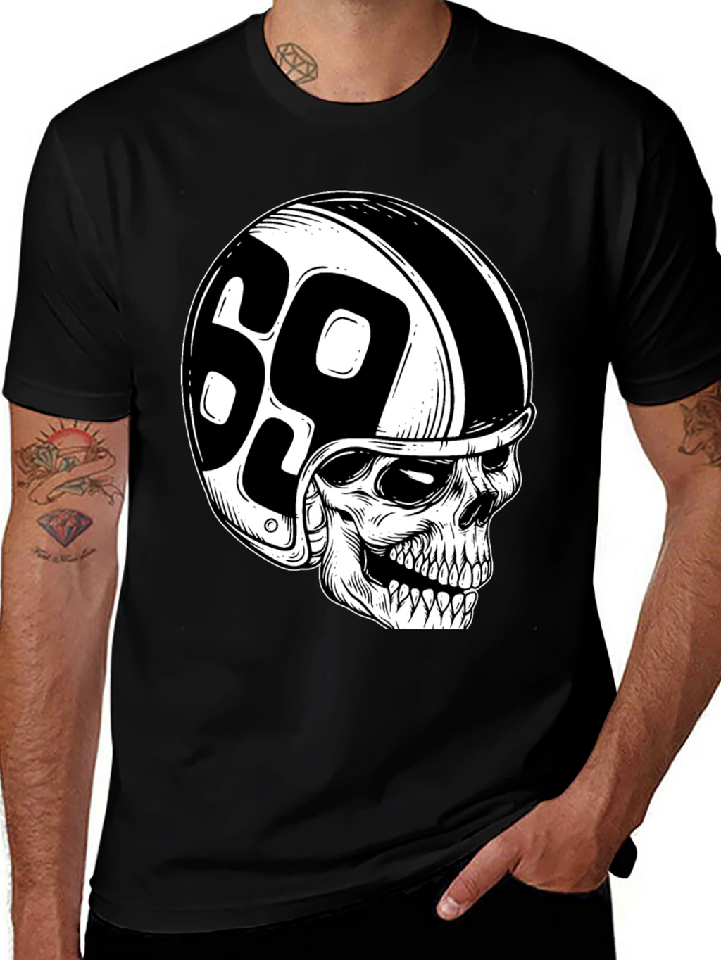 Skull 69 Helmet T-Shirt - Mens Black Tee