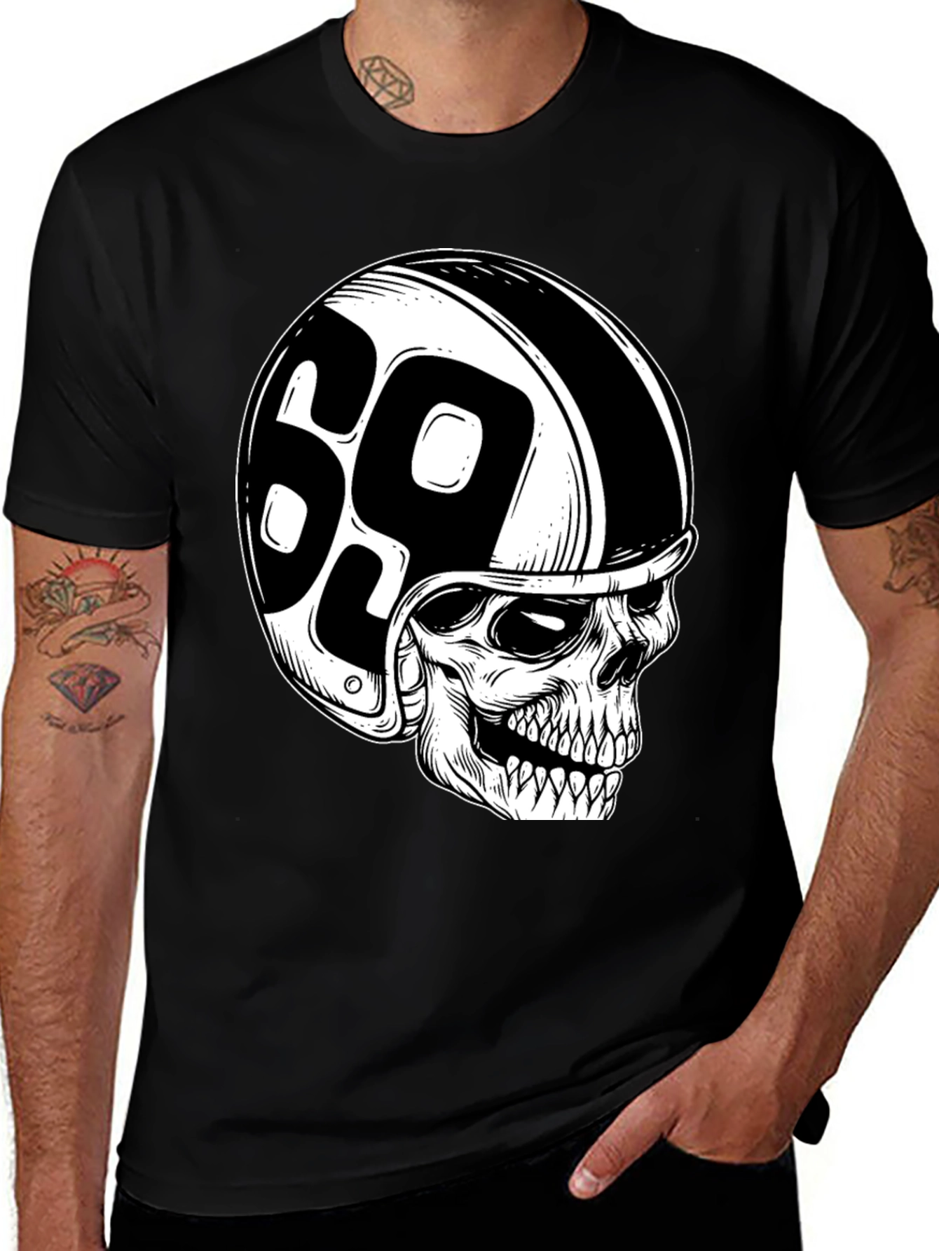 Skull 69 Helmet T-Shirt - Mens Black Tee