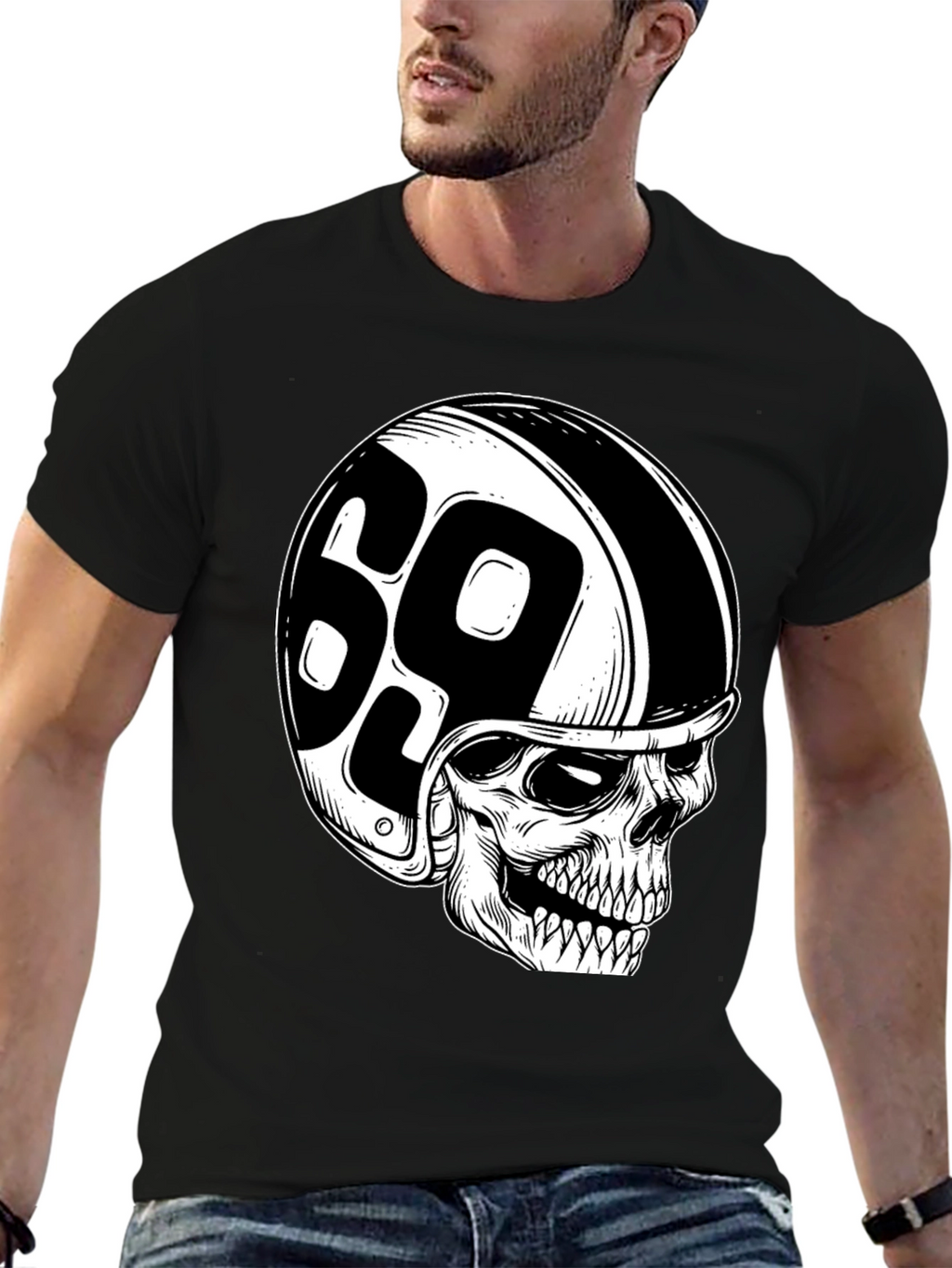 Skull 69 Helmet T-Shirt - Mens Black Tee