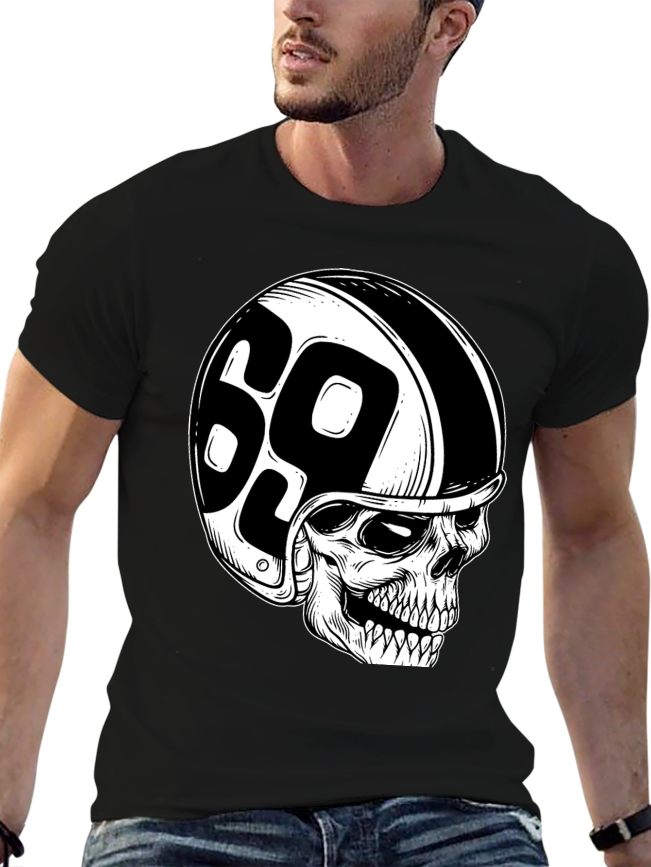 Skull 69 Helmet T-Shirt - Mens Black Tee