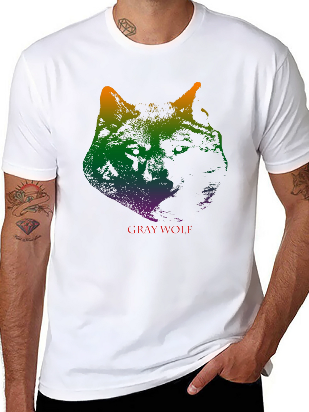 Gray Wolf Graphic Print T-Shirt