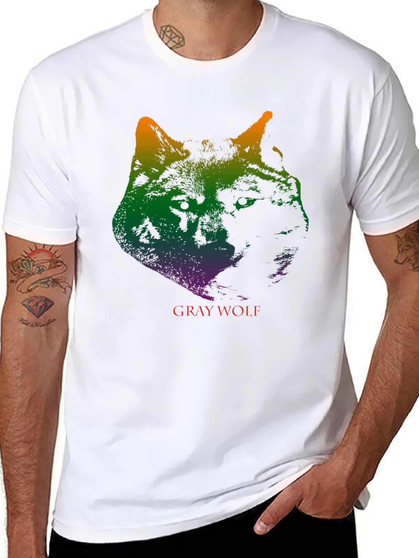 Gray Wolf Graphic Print T-Shirt