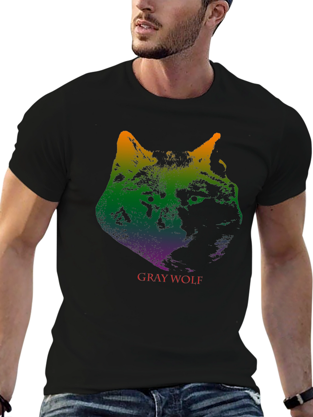 Gray Wolf Graphic Print T-Shirt