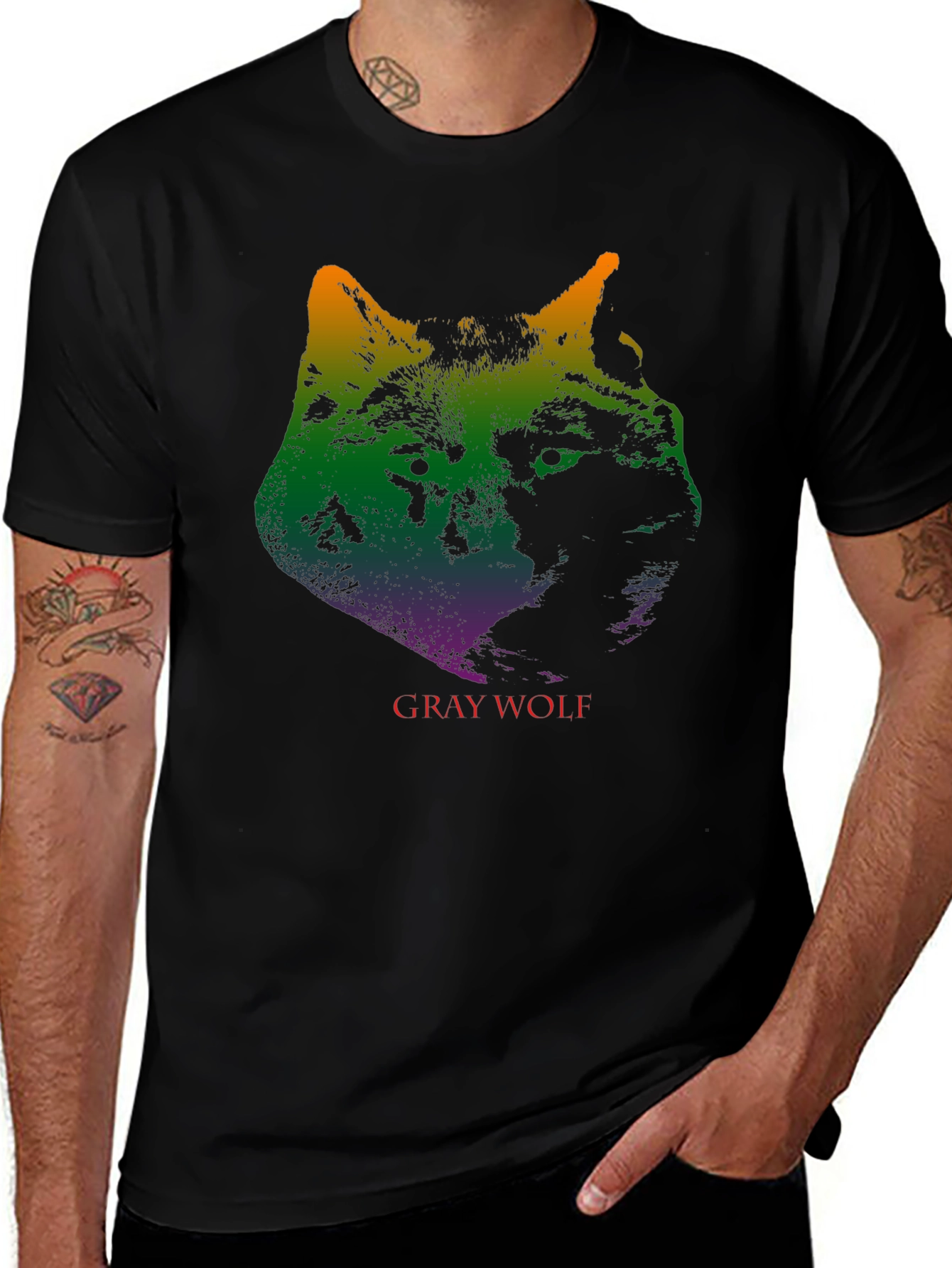 Gray Wolf Graphic Print T-Shirt