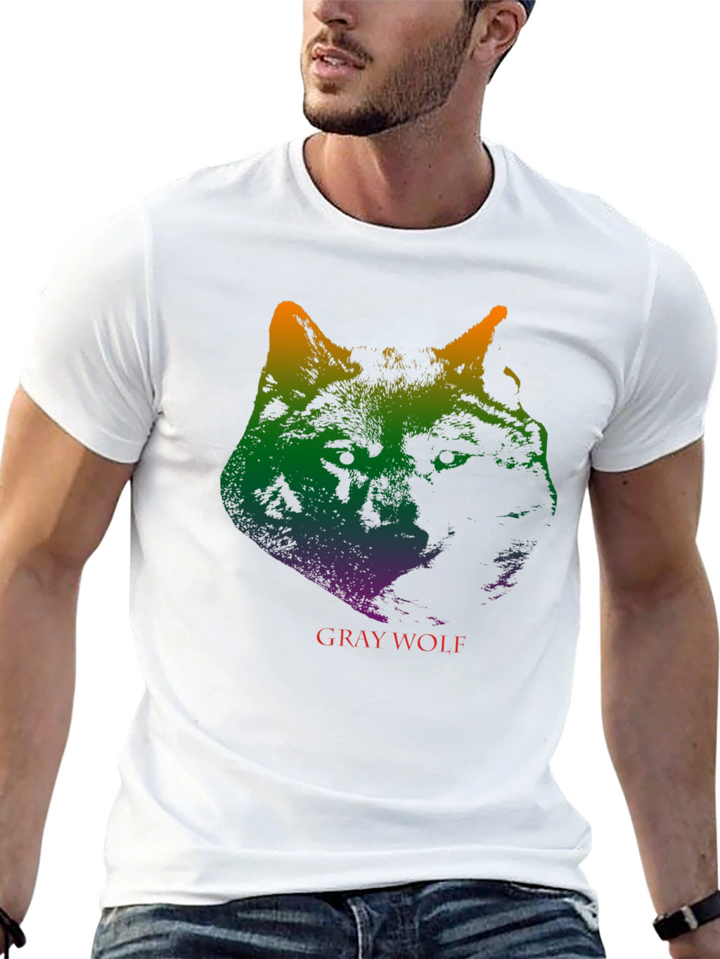 Gray Wolf Graphic Print T-Shirt