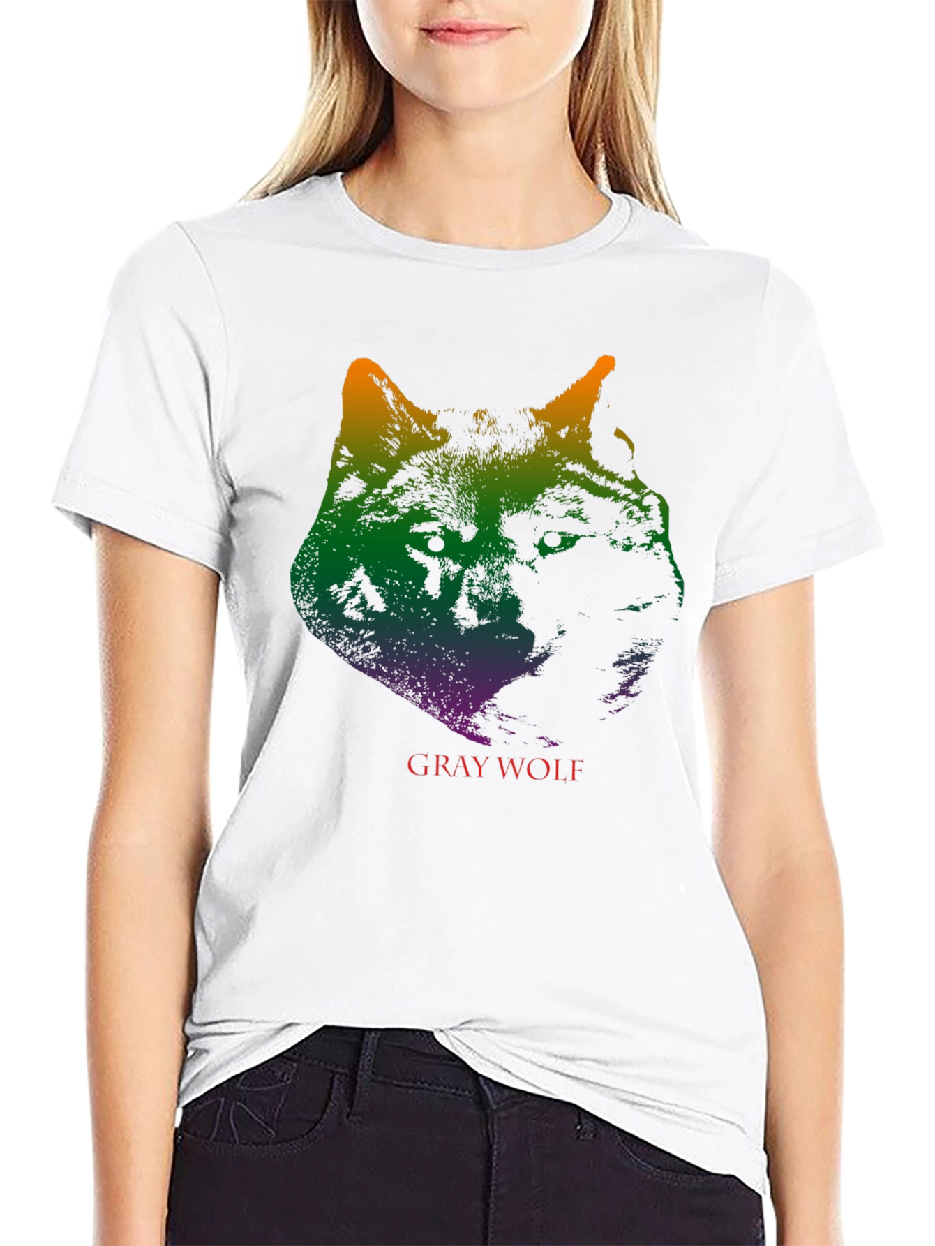 Gray Wolf Graphic Print T-Shirt
