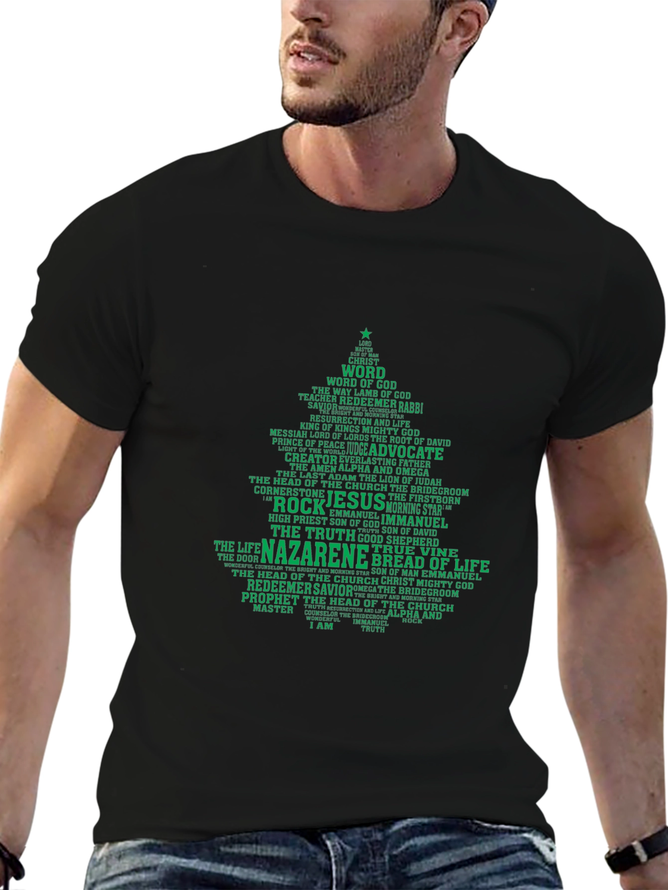 Christian Christmas Tree Word Art T-Shirt