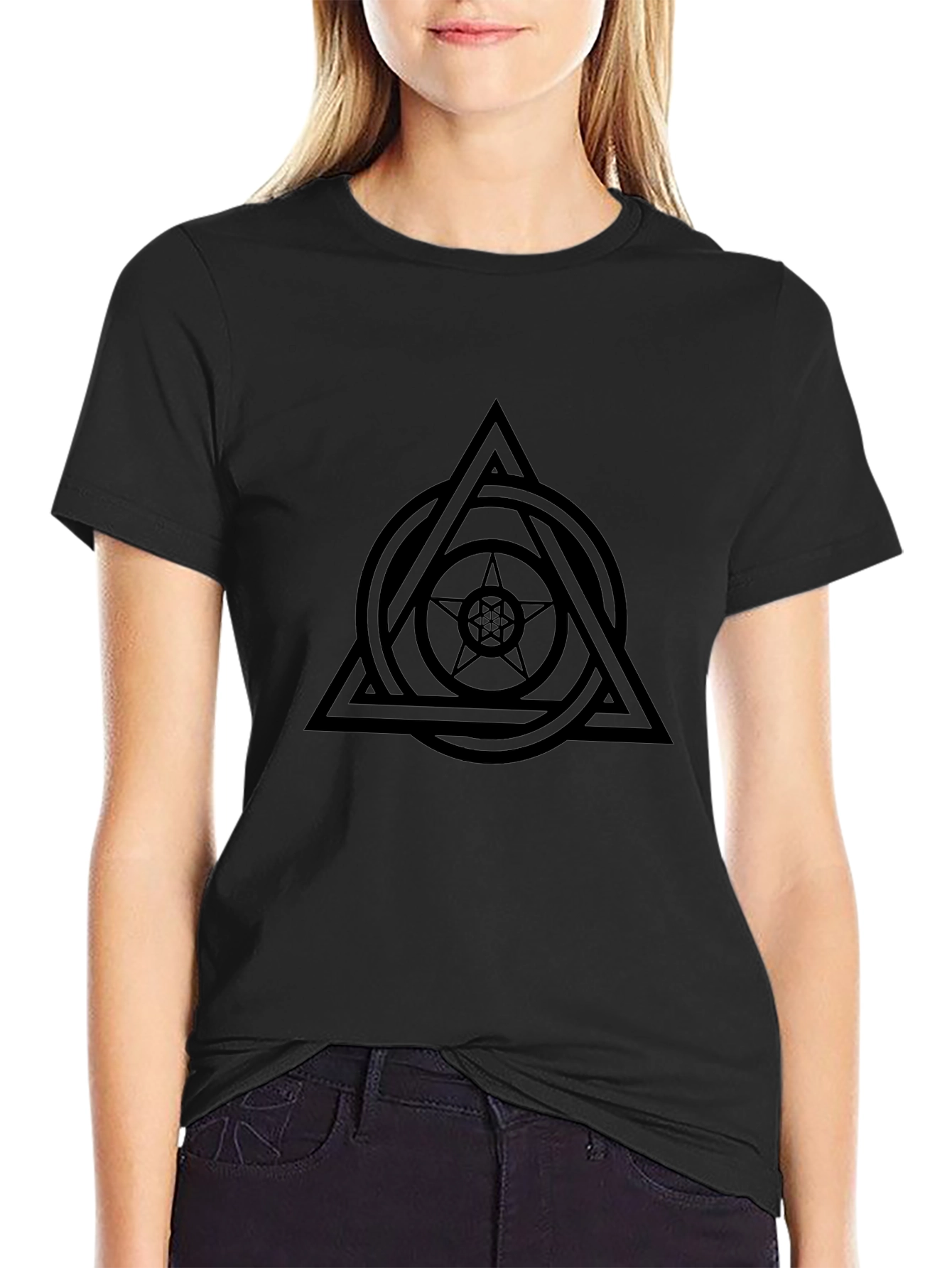 Geometric Symbol Graphic Tee - Black Casual Shirt