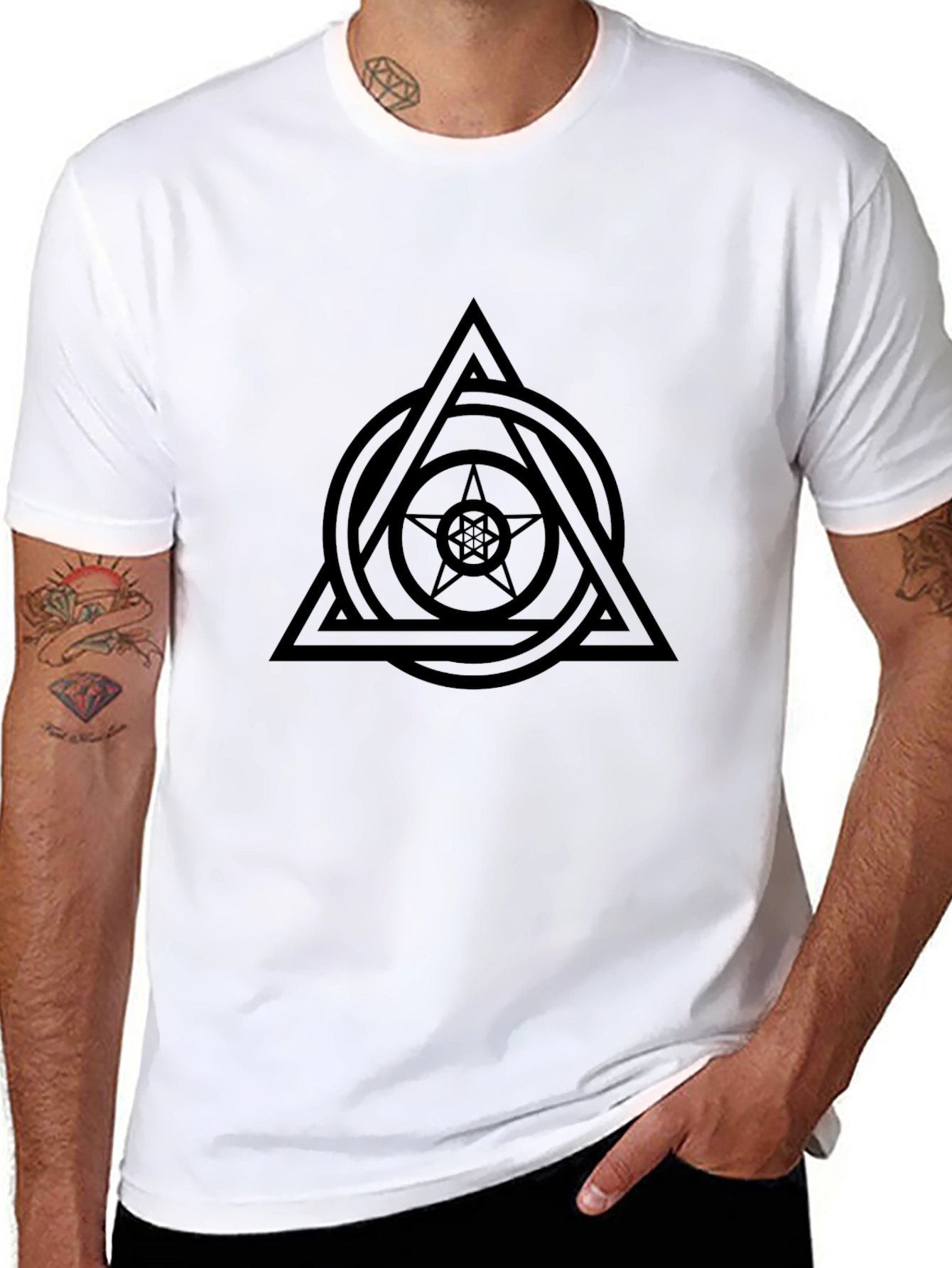 Geometric Symbol Graphic Tee - Black Casual Shirt