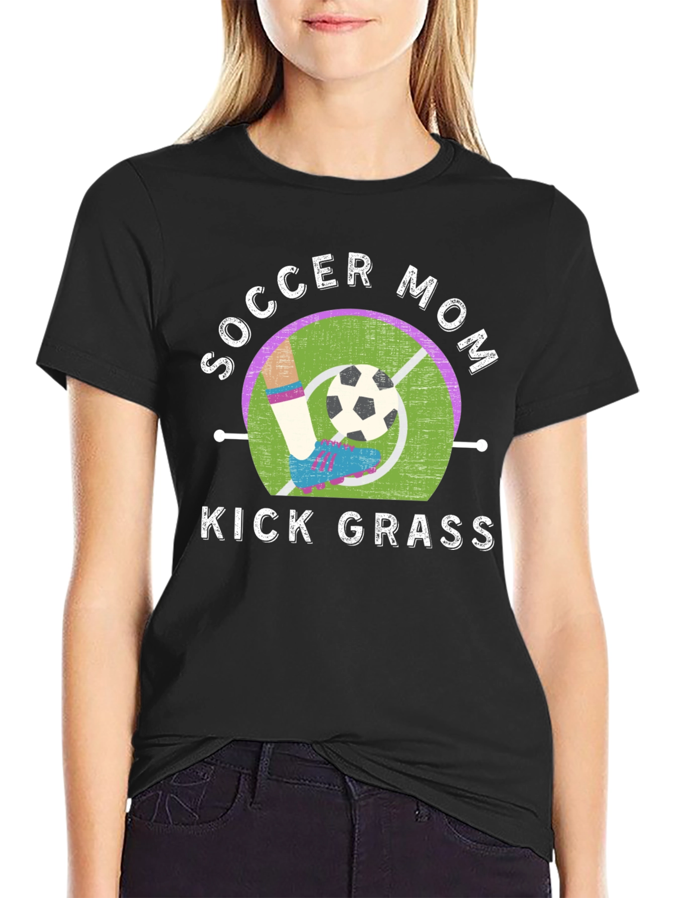 Soccer Mom Kick Grass Graphic T-Shirt