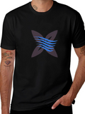 Black Graphic Tee with Abstract Wave Design