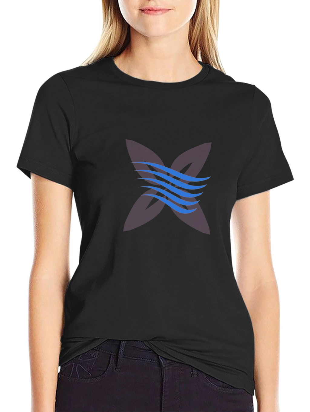 Black Graphic Tee with Abstract Wave Design