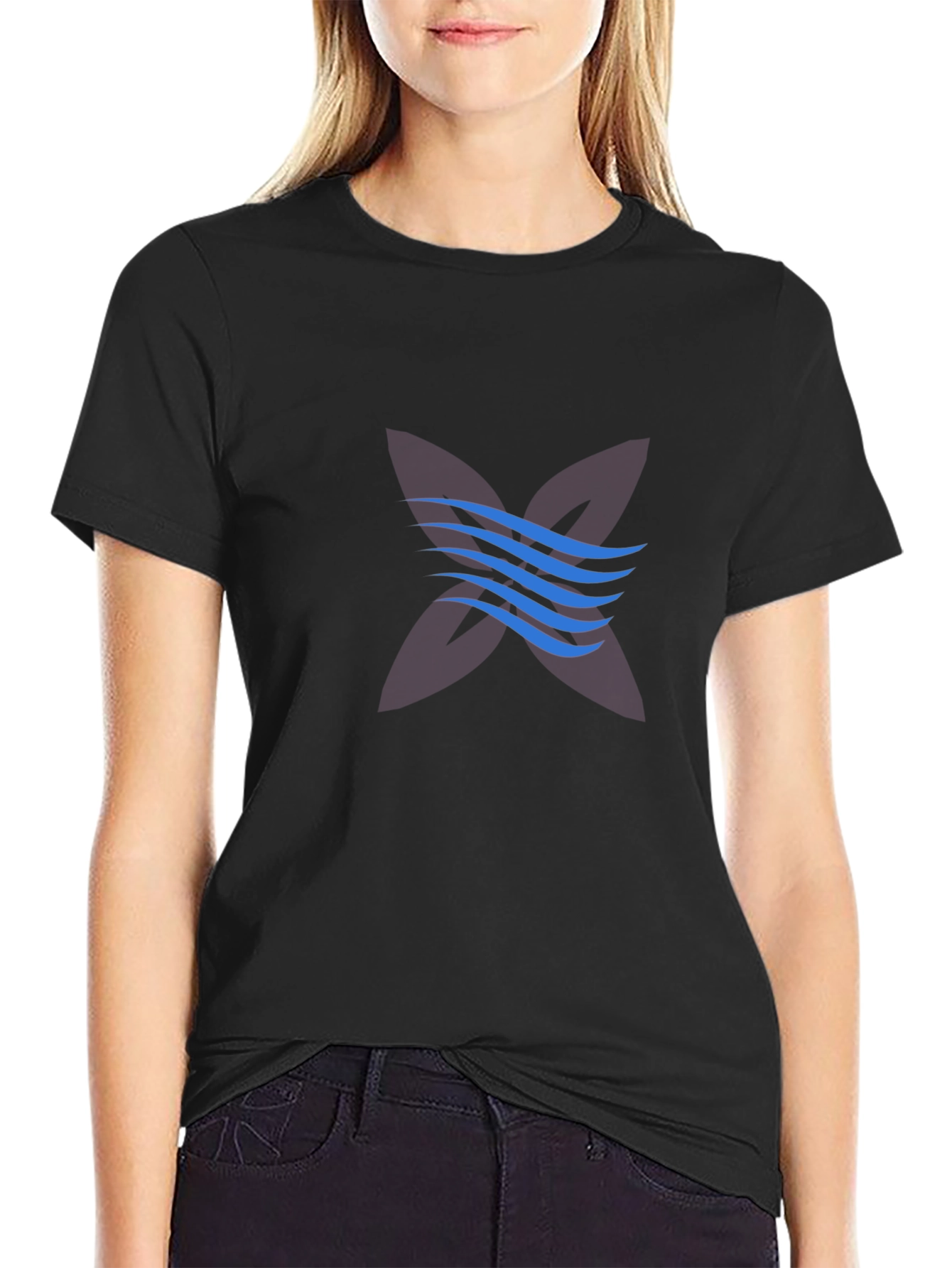 Black Graphic Tee with Abstract Wave Design