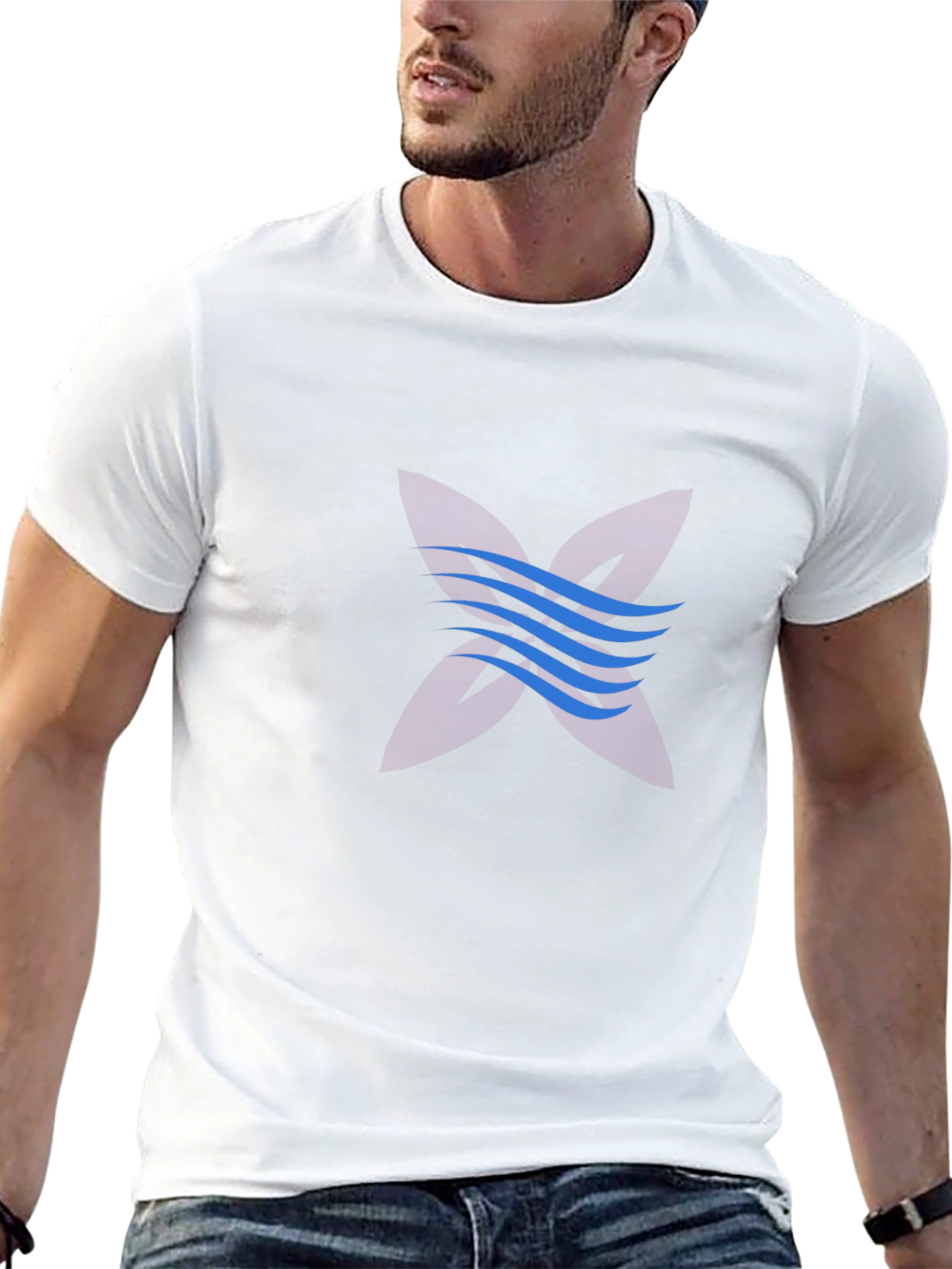 Black Graphic Tee with Abstract Wave Design