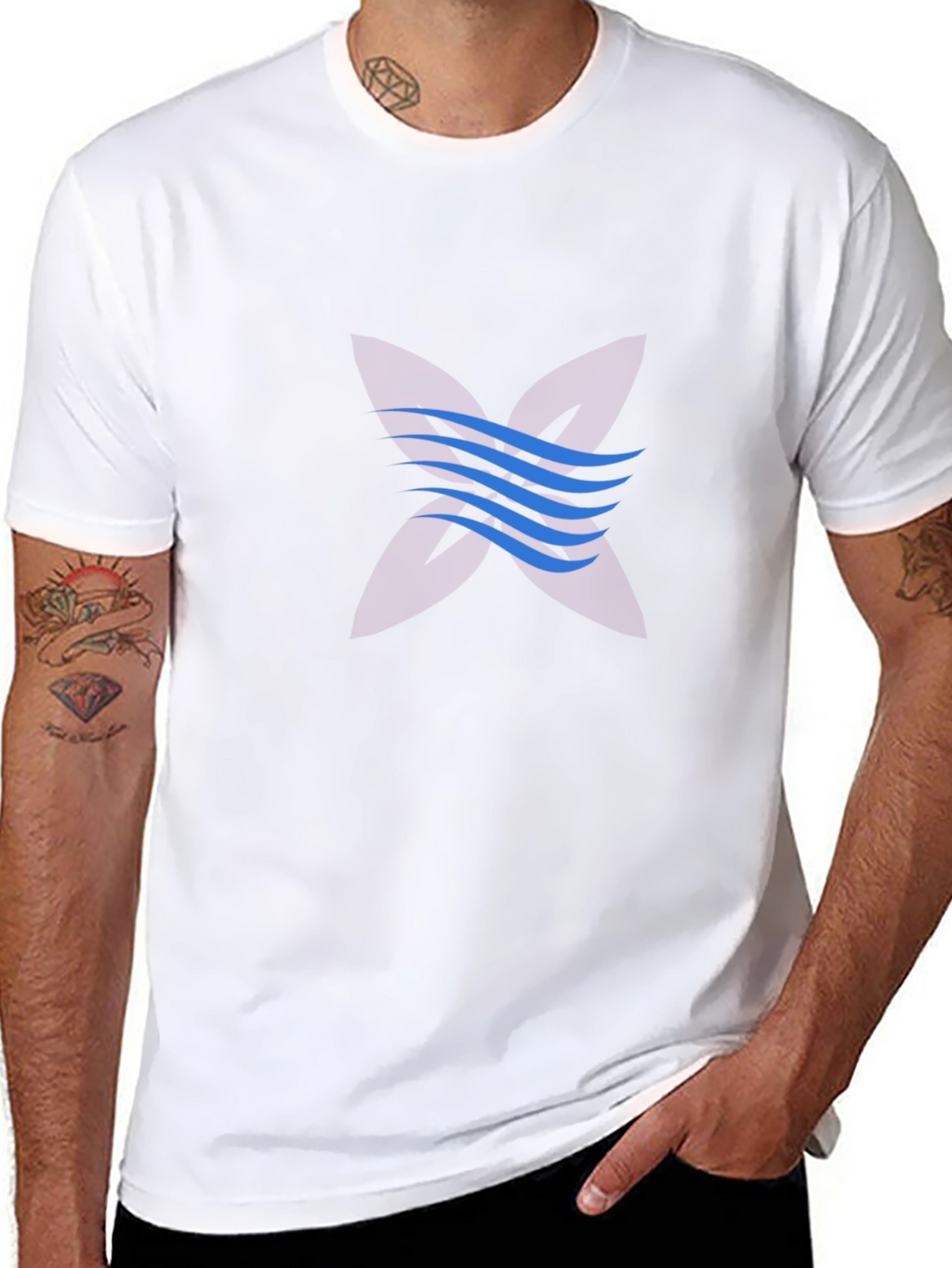 Black Graphic Tee with Abstract Wave Design