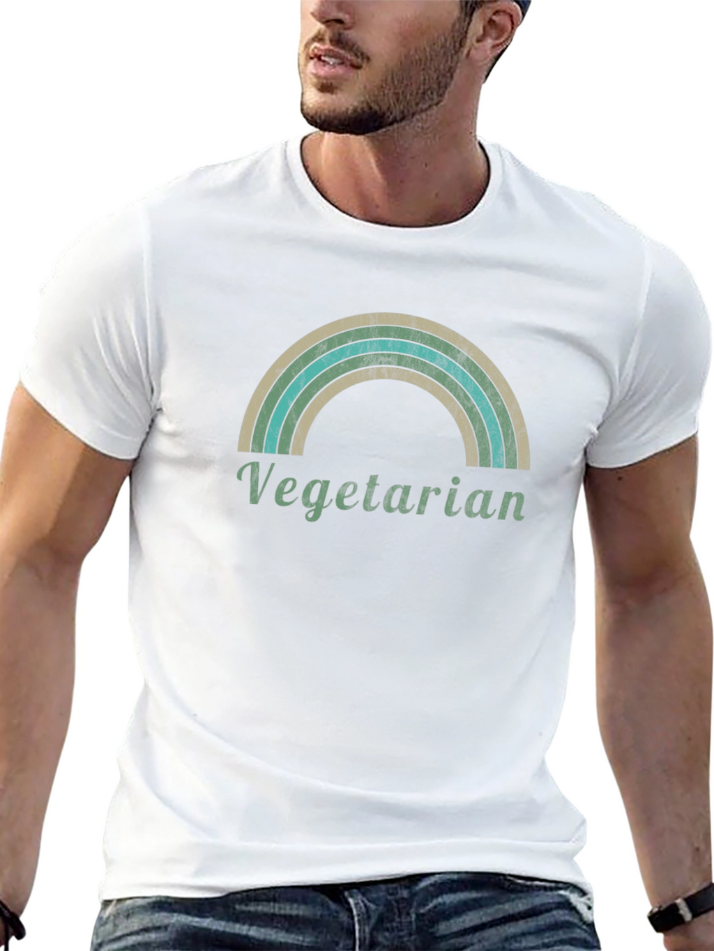 Vegetarian Rainbow Graphic T-Shirt - Unisex Black Tee