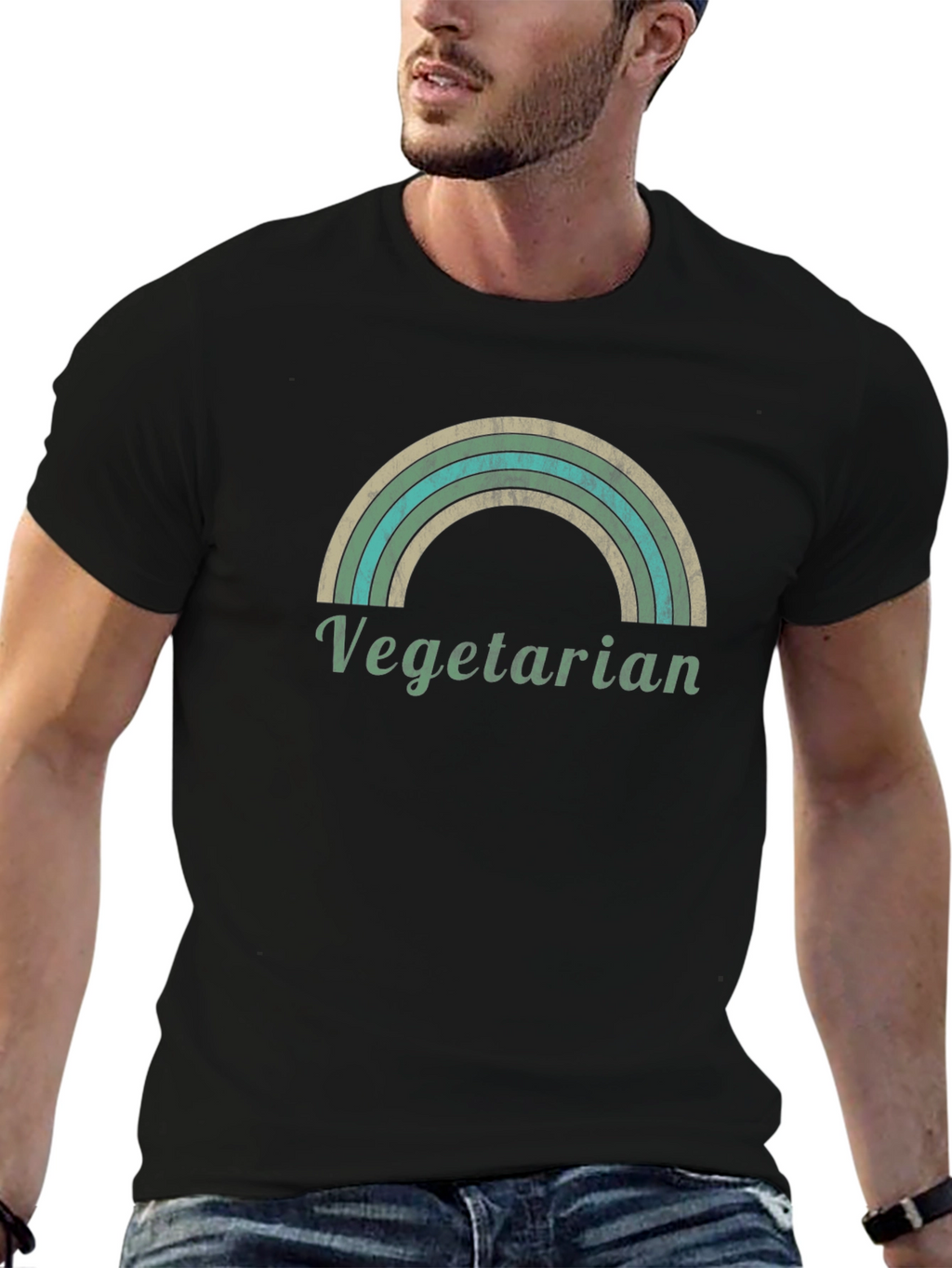 Vegetarian Rainbow Graphic T-Shirt - Unisex Black Tee