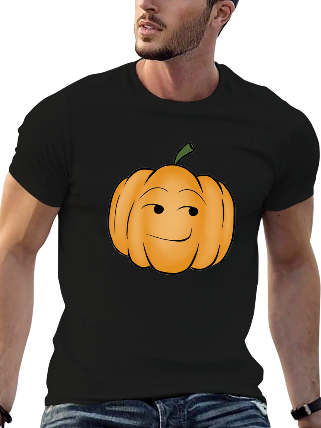 Smirking Pumpkin Graphic Tee - Black Cotton T-Shirt