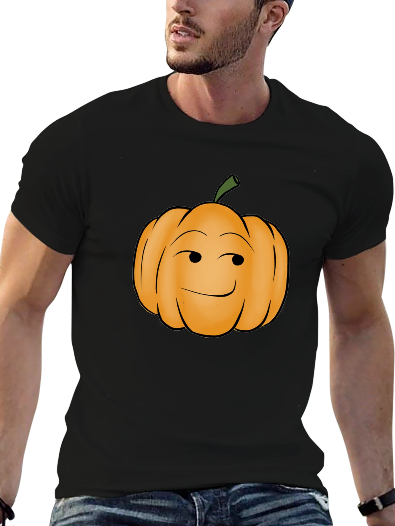 Smirking Pumpkin Graphic Tee - Black Cotton T-Shirt