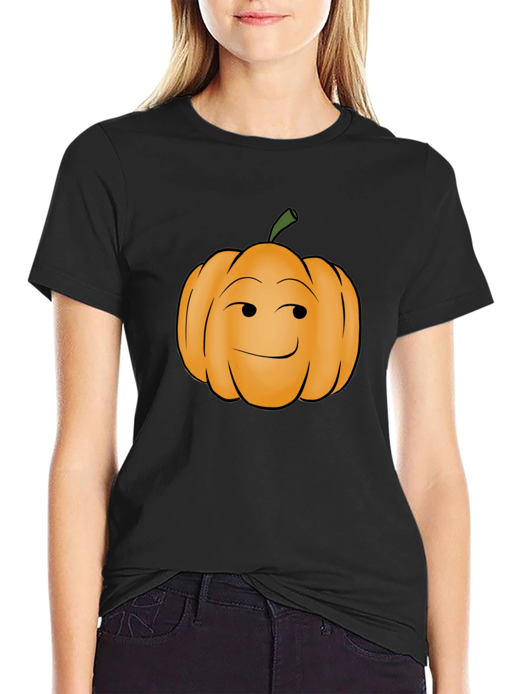 Smirking Pumpkin Graphic Tee - Black Cotton T-Shirt