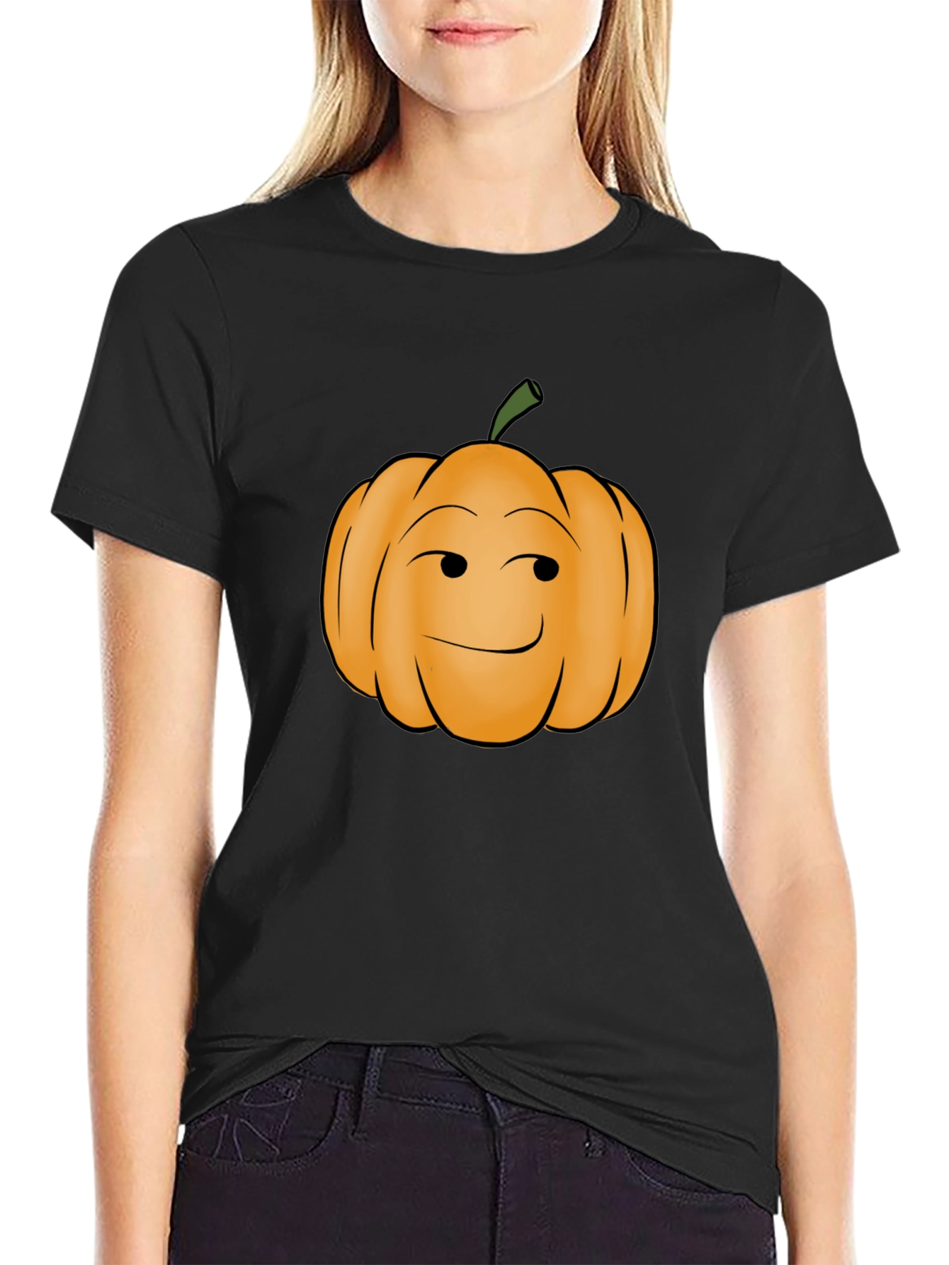 Smirking Pumpkin Graphic Tee - Black Cotton T-Shirt