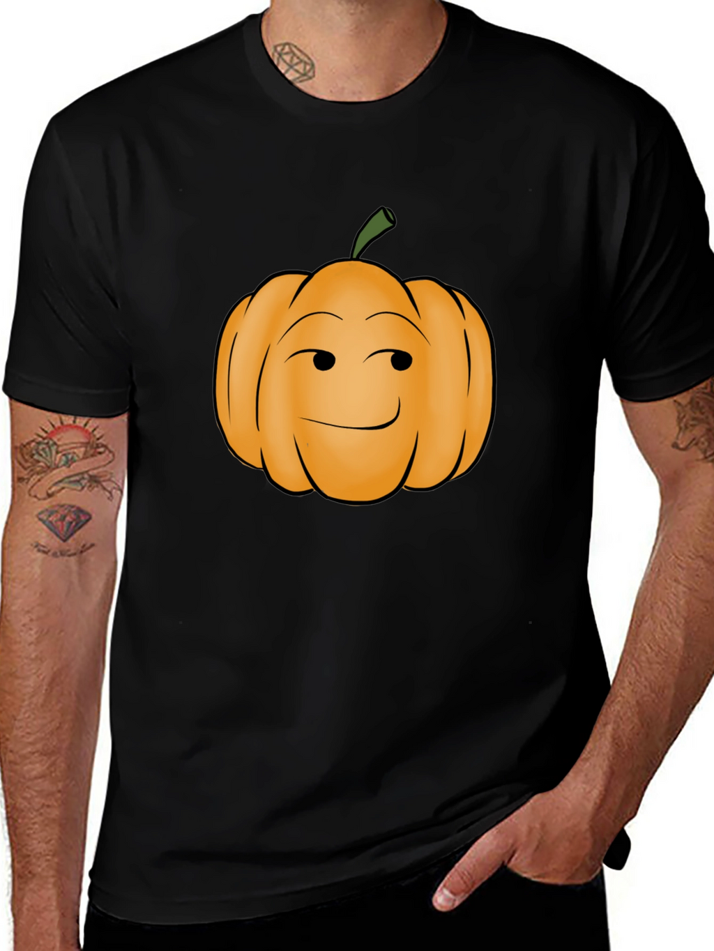 Smirking Pumpkin Graphic Tee - Black Cotton T-Shirt